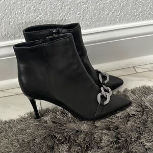 White House Black Market Black Ankle Boots with Silver Buckles